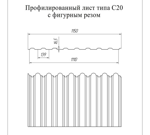 Профнастил фигурный С20 - 0,45 Окрас - Б, ПЭ RAL 5021 водная синь.