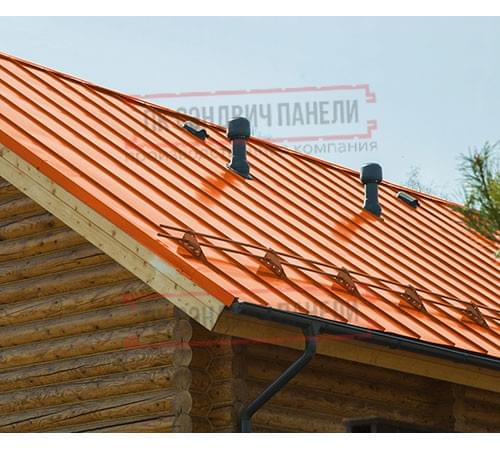 Фальц двойной стоячий Line 0,45 Полиэстер RAL2004 оранжевый с пленкой на замках Фальц двойной стоячий Line 0,45 Полиэстер RAL2004 оранжевый с пленкой на замках