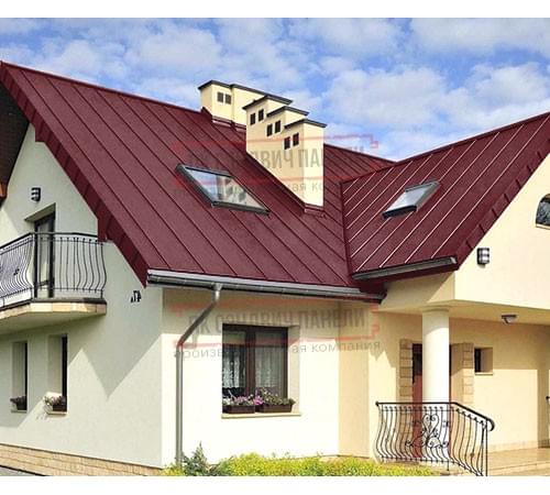 Фальц двойной стоячий 0,5 Satin Мatt RAL3005 красное вино с пленкой на замках Фальц двойной стоячий 0,5 Satin Мatt RAL3005 красное вино с пленкой на замках