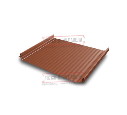 Кликфальц Pro Gofr 0,5 GreenCoat PuRALBT, matt RR750 кирпично-красный (RAL8004 терракота) с пленкой на замках Кликфальц Pro Gofr 0,5 GreenCoat PuRALBT, matt RR750 кирпично-красный (RAL8004 терракота) с пленкой на замках