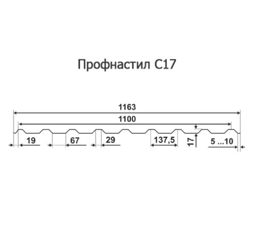 Продольно гнутый профнастил для укрытий конвейеров С17ПГ-1163, 0,8, оцинкованный