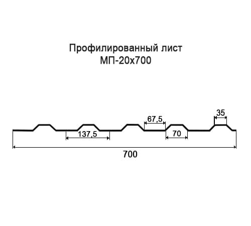 Профнастил МП20 оцинкованный с нестандартной шириной 0,7 м толщина 0,7