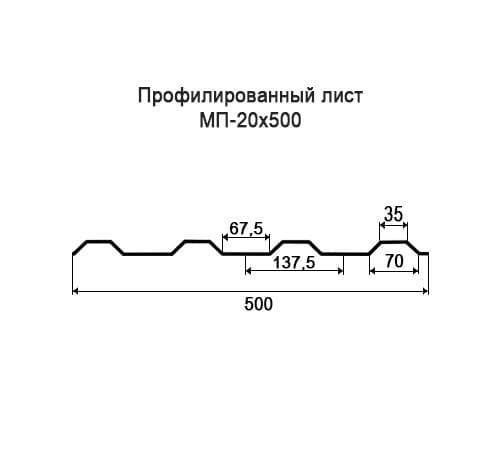 Профнастил МП20 оцинкованный с нестандартной шириной 0,5 м толщина 0,6