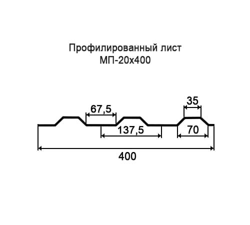 Профнастил МП20 окрашенный с нестандартной шириной 0,4 м толщина 0,65