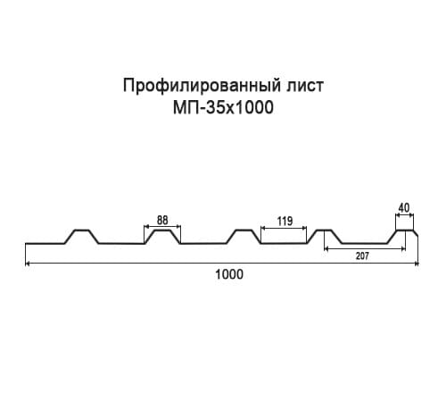 Профнастил МП35 оцинкованный с нестандартной шириной 1 м толщина 0,55