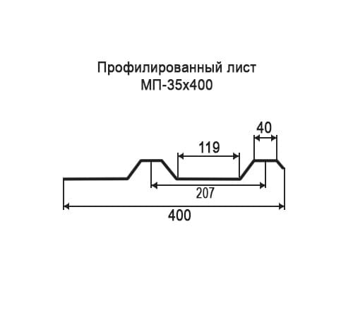 Профнастил МП35 оцинкованный с нестандартной шириной 0,4 м толщина 0,35