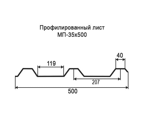 Профнастил МП35 оцинкованный с нестандартной шириной 0,5 м толщина 0,65
