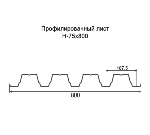 Профнастил Н75 оцинкованный с нестандартной шириной 0,8 м толщина 0,55