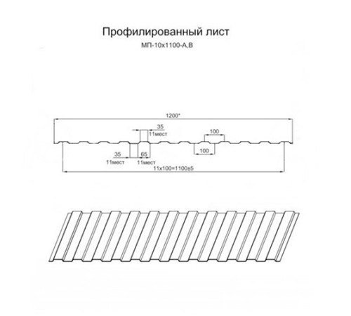 Профилированный лист МП10х1100 Norman RAL6005-0.5 Профилированный лист МП10х1100 Norman RAL6005-0.5