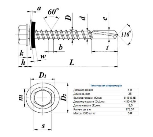 Саморезы 4,8х35 RAL 5021 Саморезы 4,8х35 RAL 5021