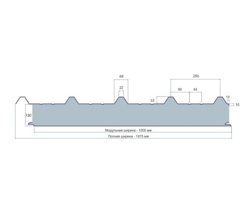 Алюминиевые сэндвич-панели кровельные с минеральной ватой, ширина 1000 мм, толщина 150 мм, 0.5/0.5