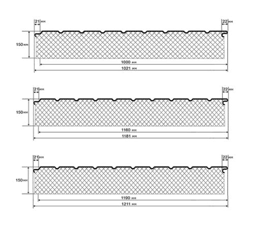 Сэндвич-панели двухслойные с пенополиуретаном, ширина 1000 мм, толщина 150 мм, 0.5, RAL5002 Сэндвич-панели двухслойные с пенополиуретаном, ширина 1000 мм, толщина 150 мм, 0.5, RAL5002