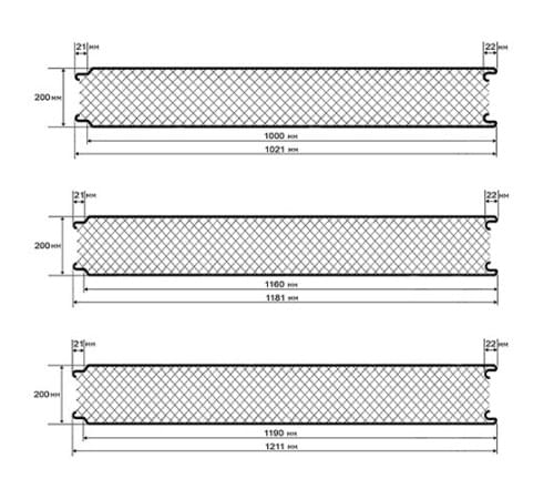Сэндвич панели гладкие с пенополиизоциануратом, ширина 1000 мм, толщина 200 мм, 0.5/0.5, RAL6018