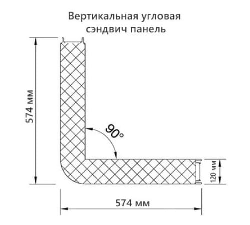 Угловая сэндвич-панель вертикальная из минеральной ваты, 0.5/0.5, ширина 1000 мм, толщина 120 мм, RAL9002 Угловая сэндвич-панель вертикальная из минеральной ваты, 0.5/0.5, ширина 1000 мм, толщина 120 мм, RAL9002
