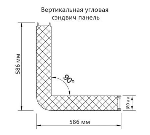 Угловая сэндвич-панель вертикальная из минеральной ваты, 0.5/0.5, ширина 1000 мм, толщина 180 мм, RAL8017 Угловая сэндвич-панель вертикальная из минеральной ваты, 0.5/0.5, ширина 1000 мм, толщина 180 мм, RAL8017