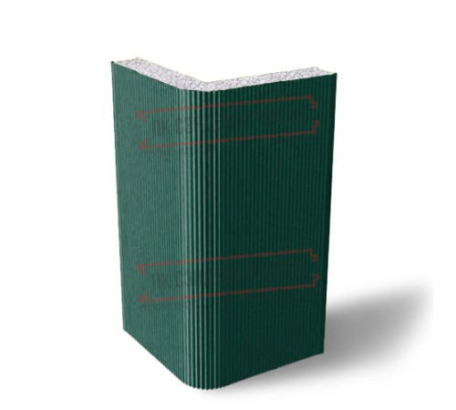 Угловая сэндвич-панель вертикальная из пенополистирола, 0.5/0.5, ширина 1000 мм, толщина 20 мм, RAL6005 Угловая сэндвич-панель вертикальная из пенополистирола, 0.5/0.5, ширина 1000 мм, толщина 20 мм, RAL6005
