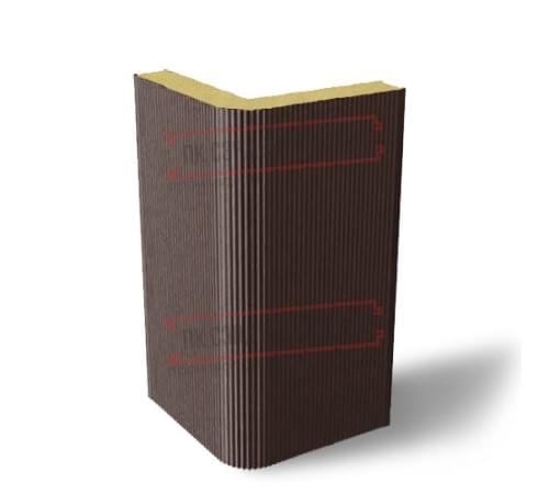 Угловая сэндвич-панель вертикальная из пенополиизоцианурата, 0.5/0.5, ширина 1200 мм, толщина 30 мм, RAL8017 Угловая сэндвич-панель вертикальная из пенополиизоцианурата, 0.5/0.5, ширина 1200 мм, толщина 30 мм, RAL8017