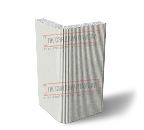 Угловая сэндвич-панель вертикальная из пенополистирола, 0.5/0.5, ширина 1000 мм, толщина 50 мм, RAL9002 Угловая сэндвич-панель вертикальная из пенополистирола, 0.5/0.5, ширина 1000 мм, толщина 50 мм, RAL9002