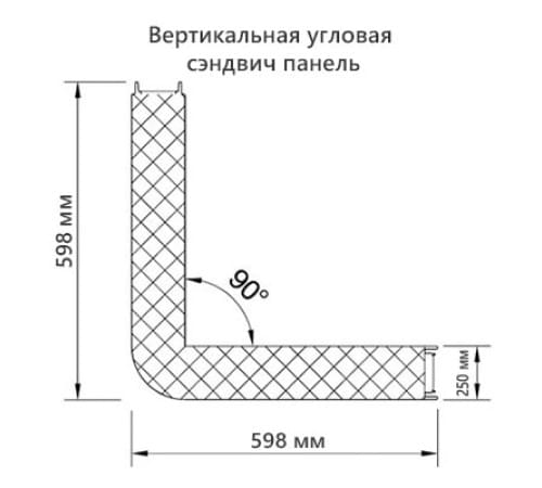 Угловая сэндвич-панель вертикальная из пенополистирола, 0.5/0.5, ширина 1200 мм, толщина 250 мм, RAL6002 Угловая сэндвич-панель вертикальная из пенополистирола, 0.5/0.5, ширина 1200 мм, толщина 250 мм, RAL6002