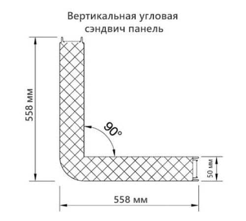 Угловая сэндвич-панель вертикальная из пенополистирола, 0.5/0.5, ширина 1200 мм, толщина 50 мм, RAL1015 Угловая сэндвич-панель вертикальная из пенополистирола, 0.5/0.5, ширина 1200 мм, толщина 50 мм, RAL1015