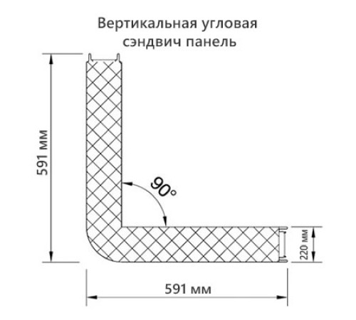 Угловая сэндвич-панель вертикальная из пенополиизоцианурата, 0.5/0.5, ширина 1200 мм, толщина 220 мм, RAL6018 Угловая сэндвич-панель вертикальная из пенополиизоцианурата, 0.5/0.5, ширина 1200 мм, толщина 220 мм, RAL6018