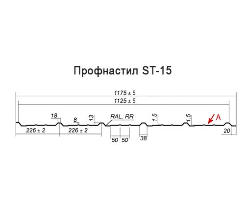 Профнастил ST-15-1175-0.5 Полиэстер RAL RR 32 Профнастил ST-15-1175-0.5 Полиэстер RAL RR 32